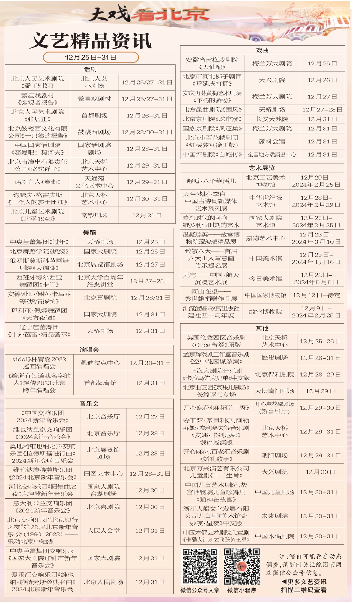 文艺精品资讯 12月25日—31日